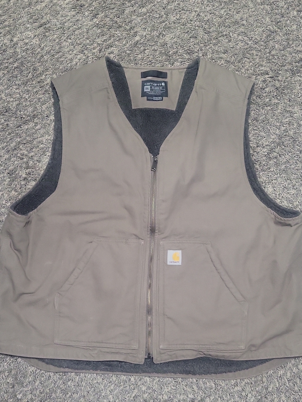 Carhartt Taupe Workwear Vest with Dark Gray Lining